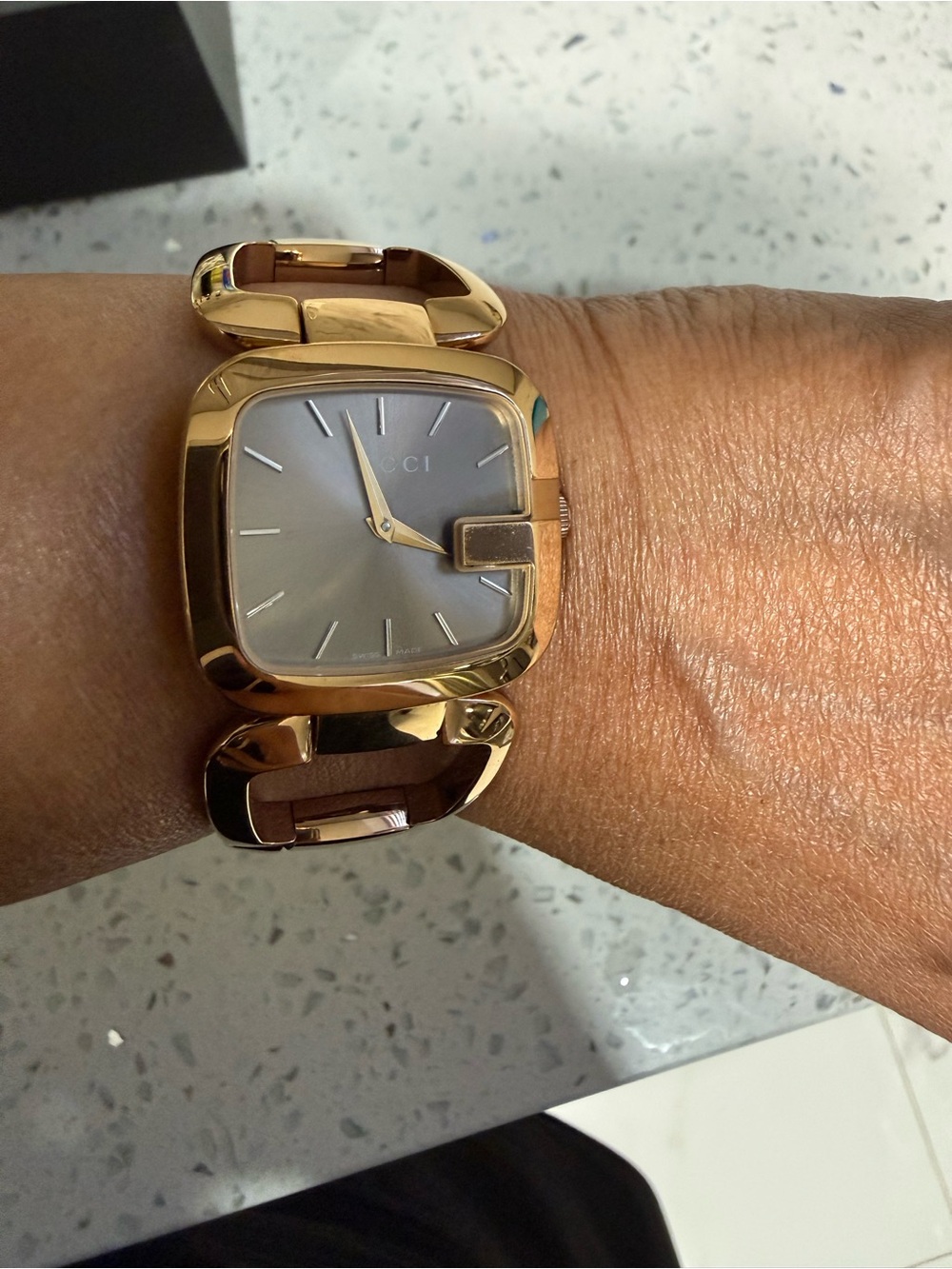 Gucci Rose Gold Bracelet Square Dial Women’s Watch - needs a battery